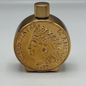 Vtg Avon Copper Indian Head Penny Tribute Bravo Empty Aftershave Bottle Glass